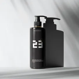 Amber Glass Slim Pump Bottle With Shadows 01